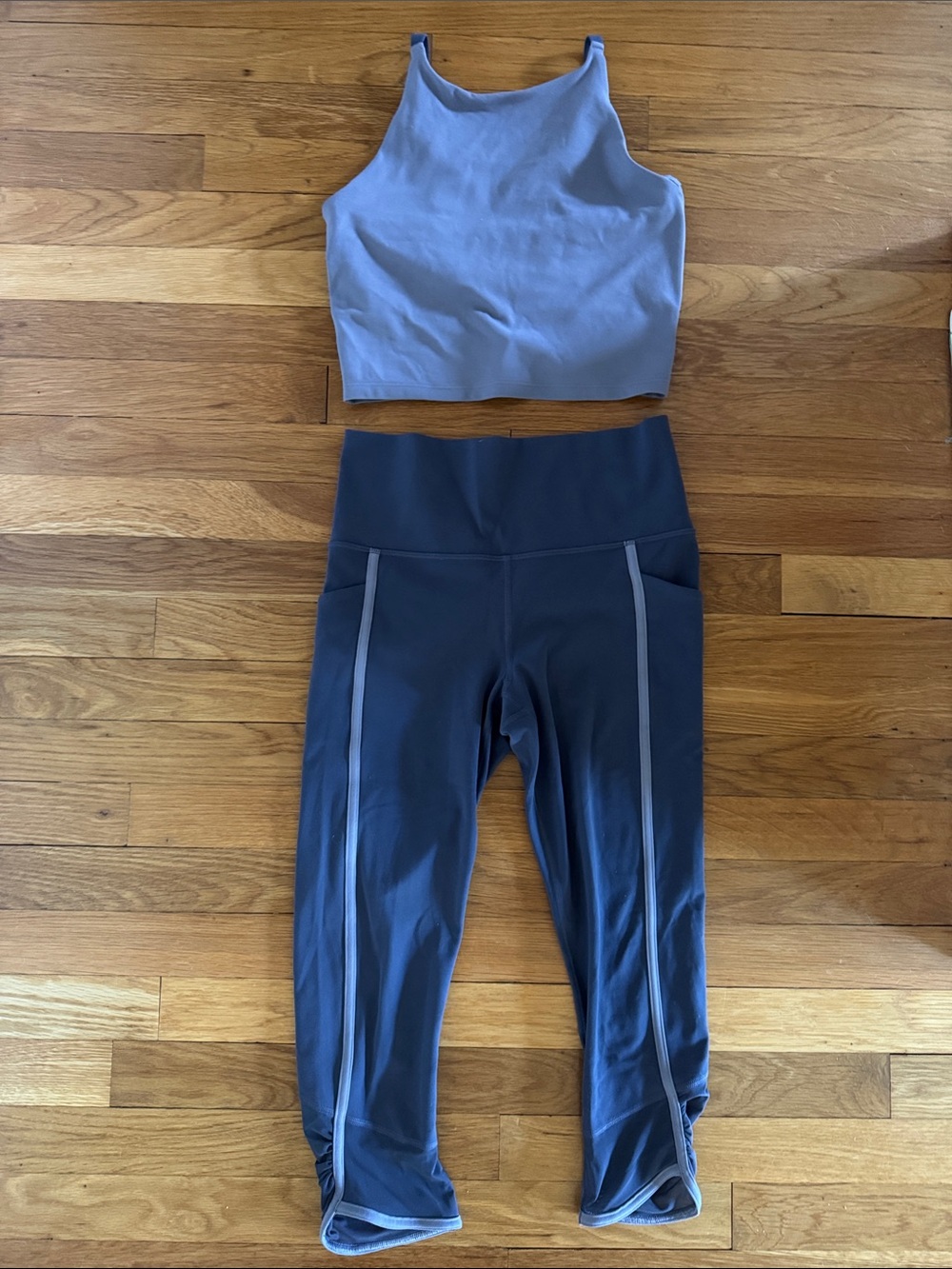 Athleta Two-Tone Purple High-Rise Performance Leggings & Sports Bra